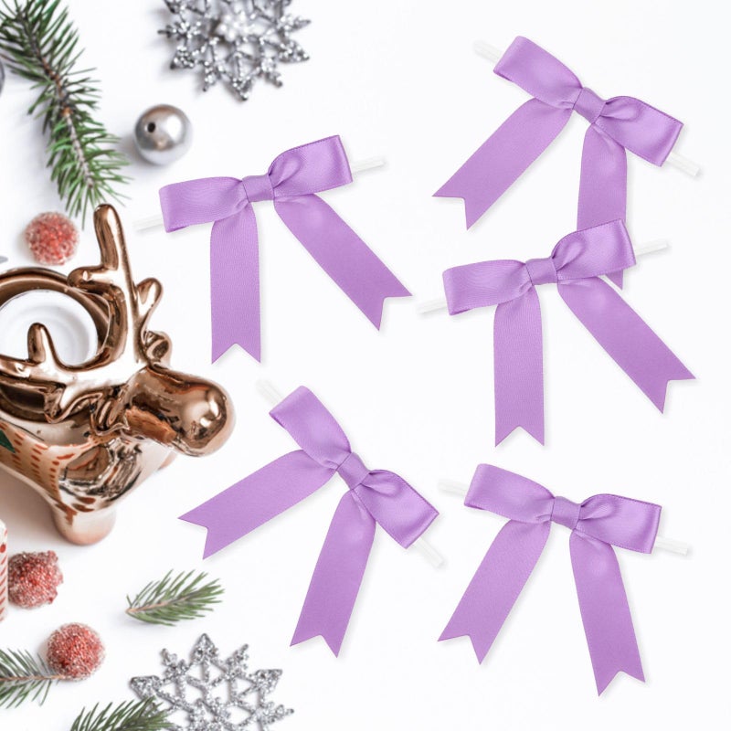 Meseey 50 Pcs 3 Inches Twist Tie Satin Ribbon Bows Grape Purple Pretied Premade Craft Bows for Treat Bags Gift Wrapping Basket Wedding Baby Shower Brithday Christmas Party (3""  Grape Purple) - Image 4